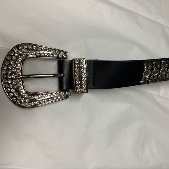 Vegan Leather Rhinestone Decor Buckle Belt - Picture 6 of 6